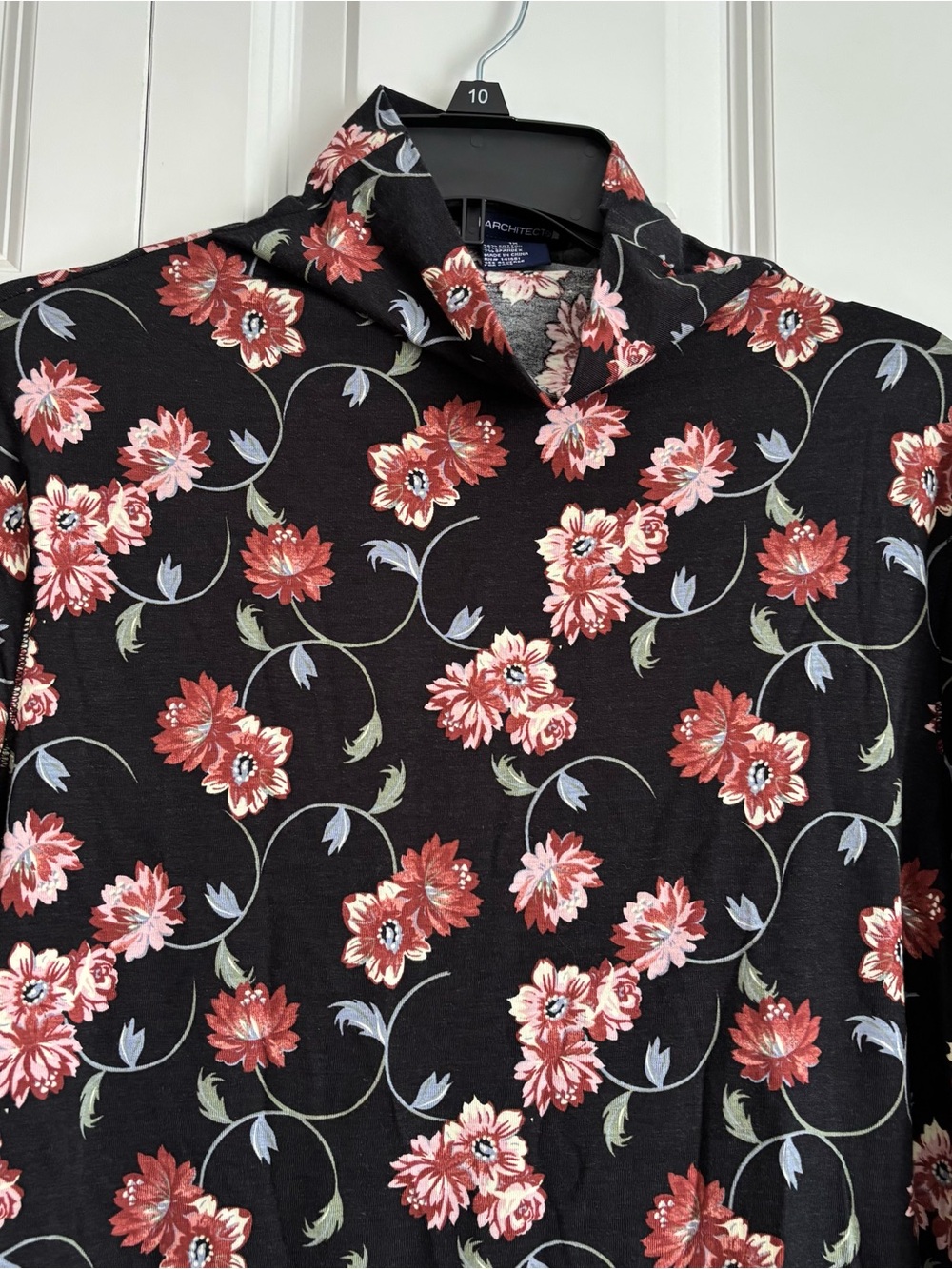 Architect Black Long-Sleeve Collared Top with Red & Pink Floral Print - Picture 6 of 6